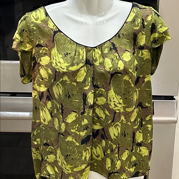 Kenar 100% silk fabric top fabric color is a blend of greens with black accents. - Picture 5 of 12